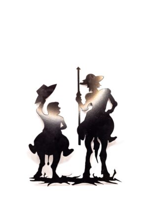 Don Quijote y Sancho Panza forja artesanal para pared de frente